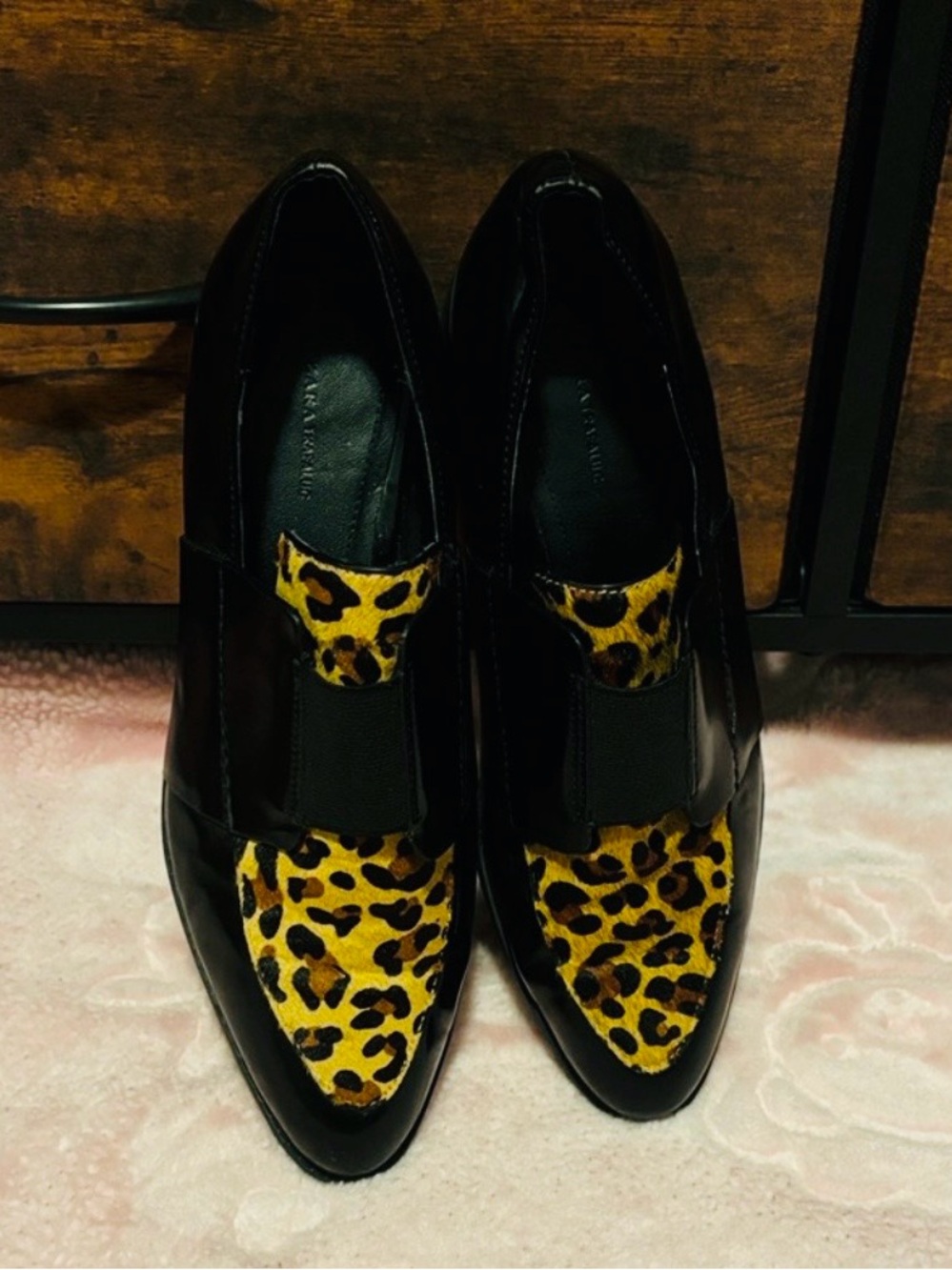 Zara Black and Leopard Slip-On Shoes, size 8.5 (EU39), Excellent Condition
